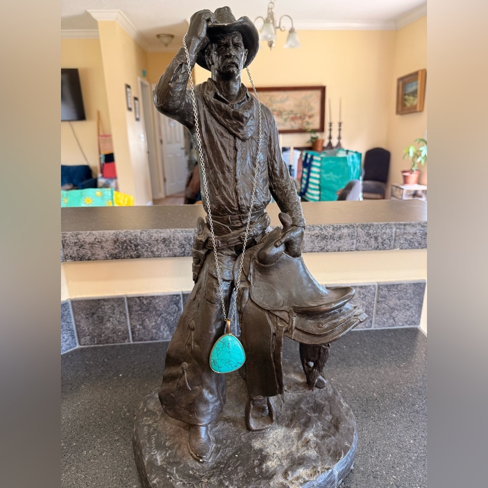 Premier Designs Cabo Enhancer Pendant Antiqued Silver Faux Turquoise Statement